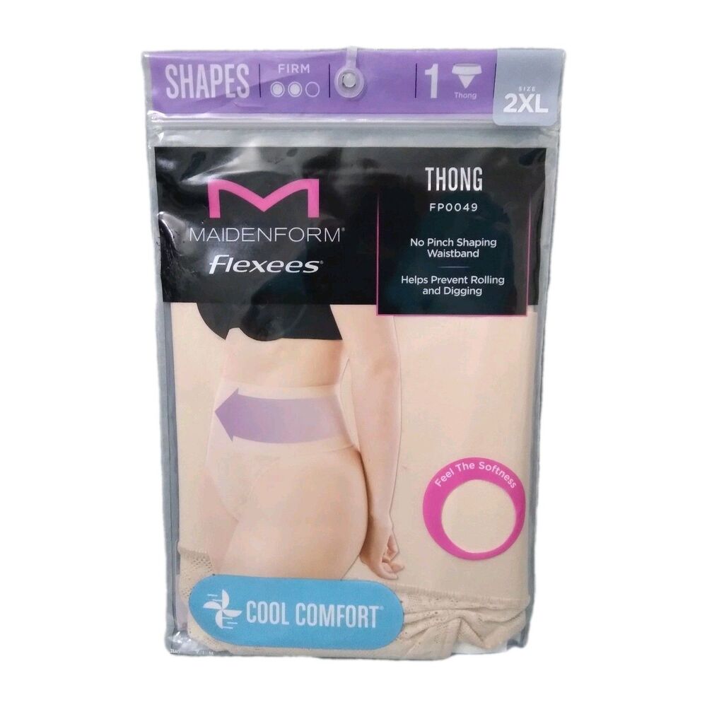 Maidenform Panties Shapes Thong Plus Size 2XL Beige Underwear Sexy Flexees Soft